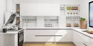 white color l shape modular kitchen