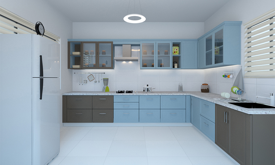 L-shaped modular kitchen design with efficient layout and modern features