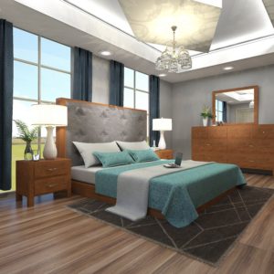 Cozy bedroom interior with modern furniture, soft lighting, and stylish decor.