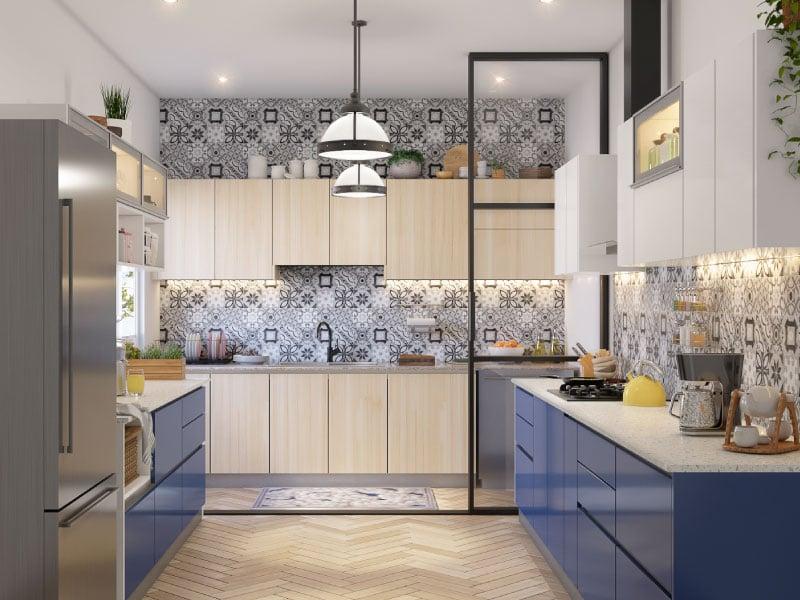 3D modular kitchen design with modern cabinets