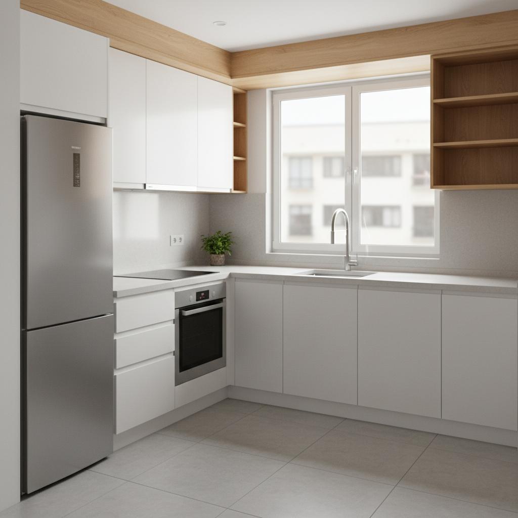 L-shaped modular kitchen layout for an 8×6 kitchen