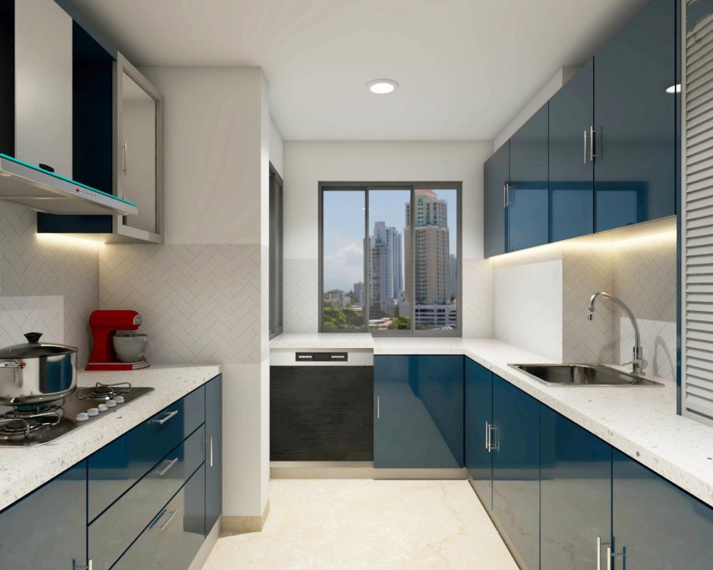 Kitchen trolley and drawer storage in a modular kitchen