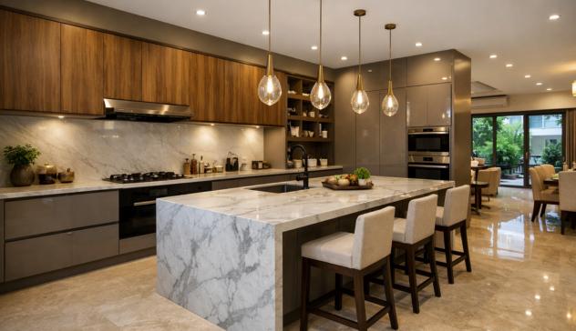 Modern kitchen with sleek cabinets and quartz countertop