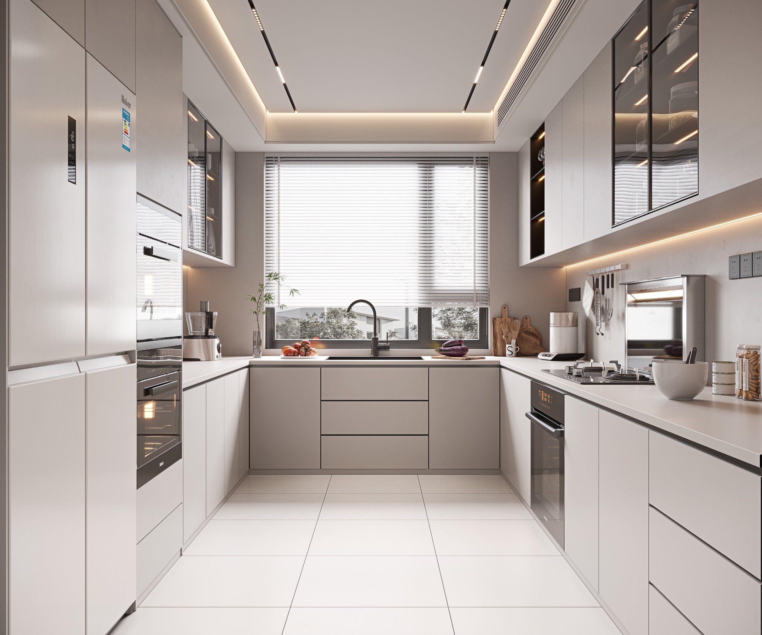 Pull-out drawers and pantry storage in a modern kitchen