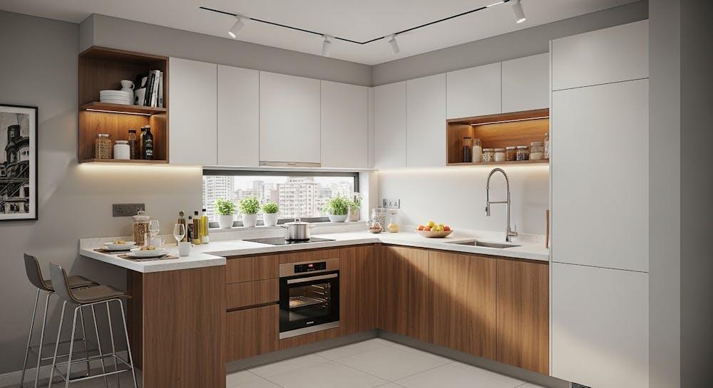 Parallel modular kitchen with dual workspaces