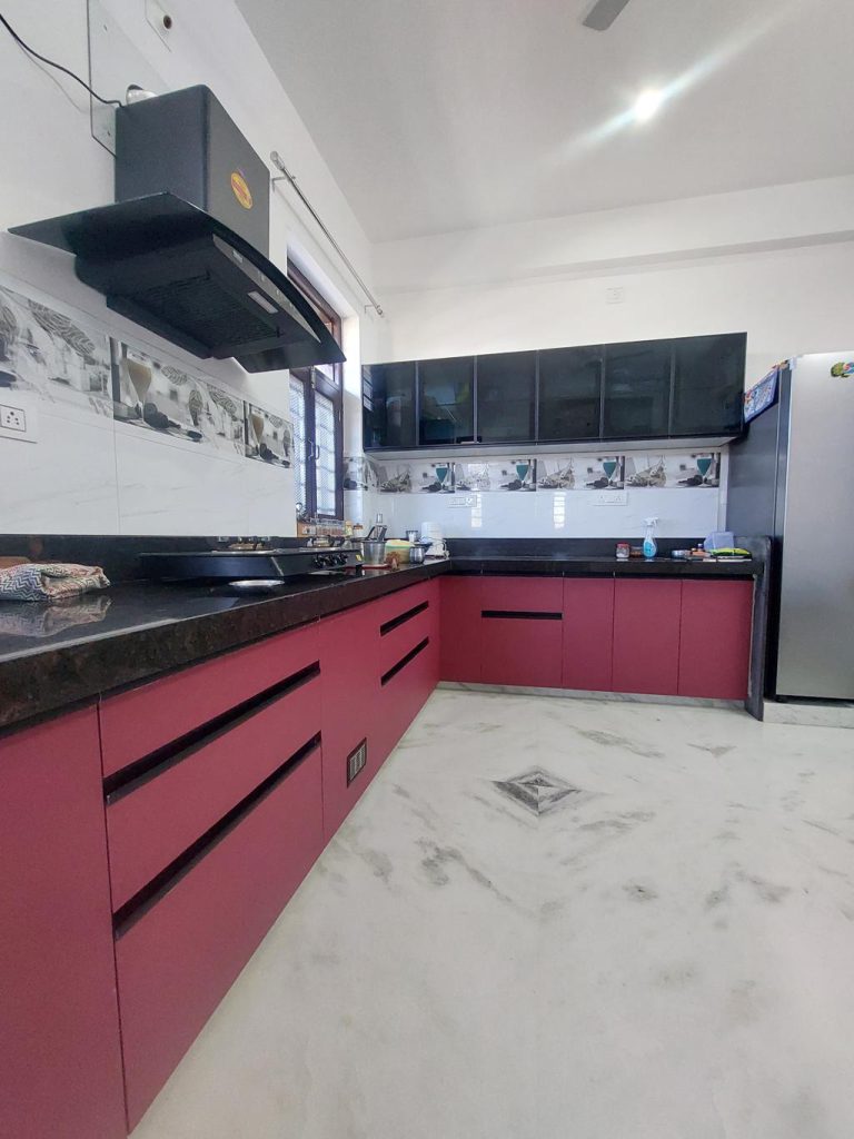 Acrylic kitchen cabinets with modern storage in Bibvewadi