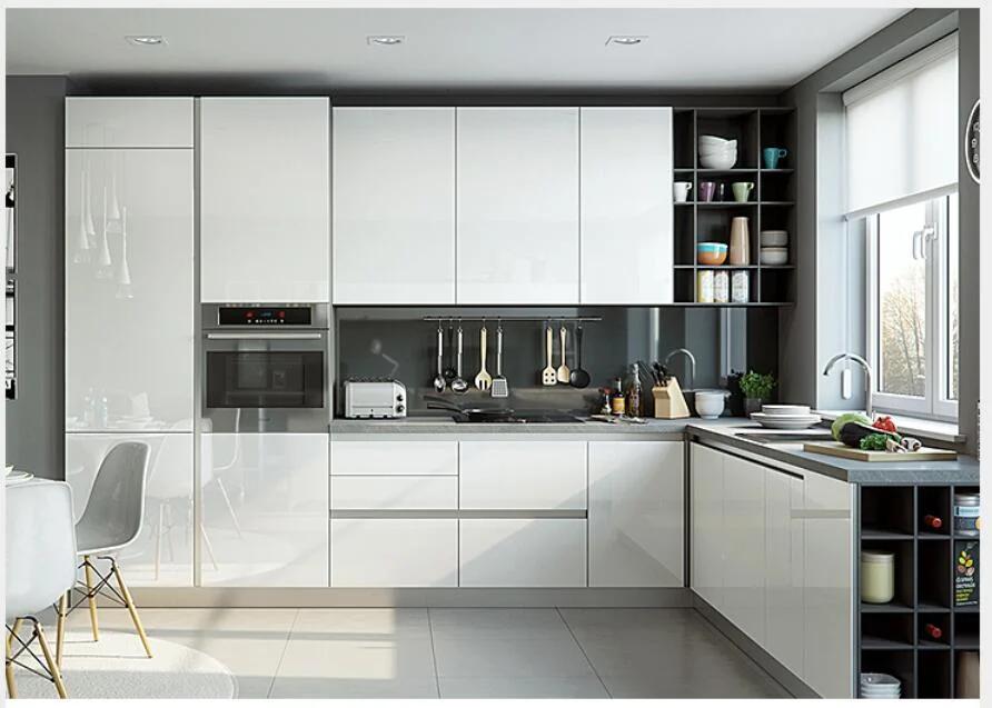 Acrylic kitchen cabinets with modern storage