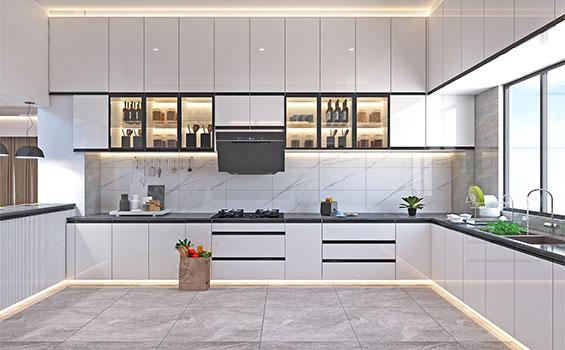 Acrylic kitchen cabinets with modern modular storage