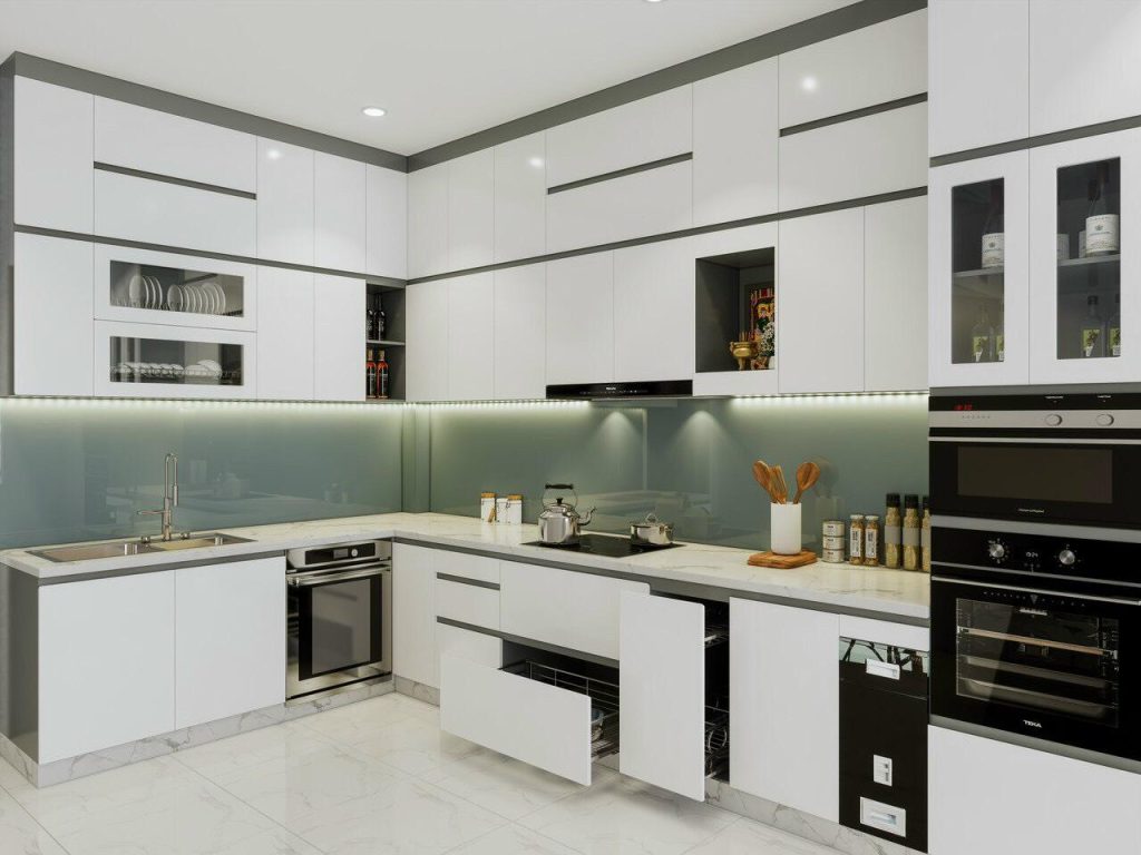 Modern acrylic modular kitchen designed for a Pune home