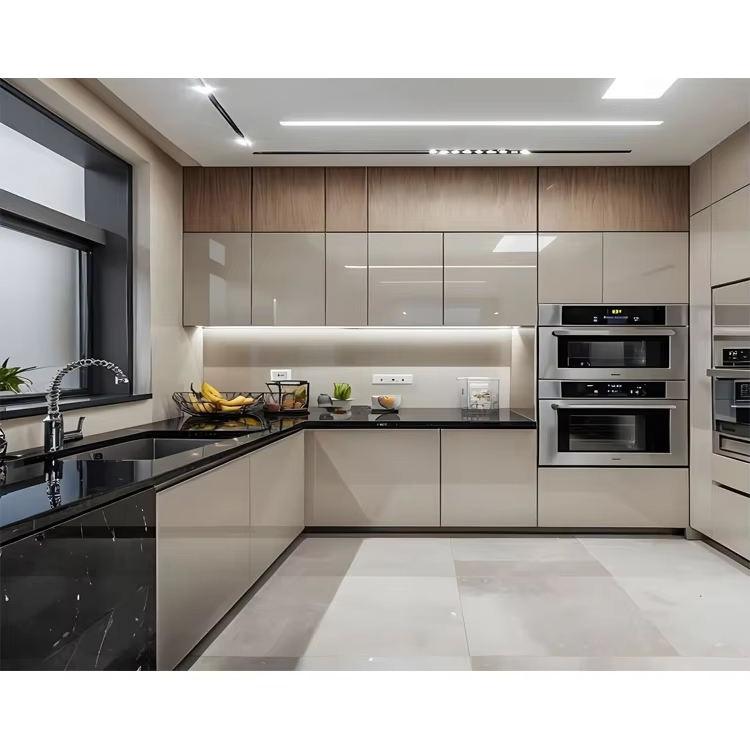 Acrylic kitchen cabinets with pull-out storage and drawers