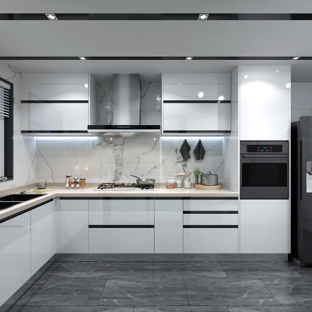 Kitchen trolley and storage system in an acrylic modular kitchen