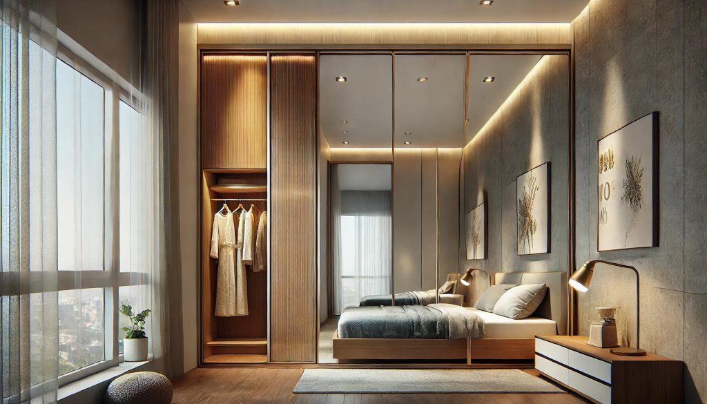 Custom bedroom wardrobe with organised storage compartments