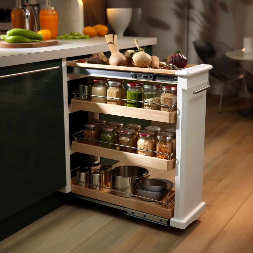 Pull-out kitchen trolley with practical storage