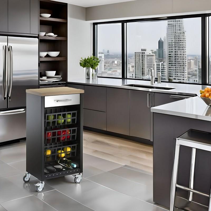 Kitchen trolley and organised drawer storage