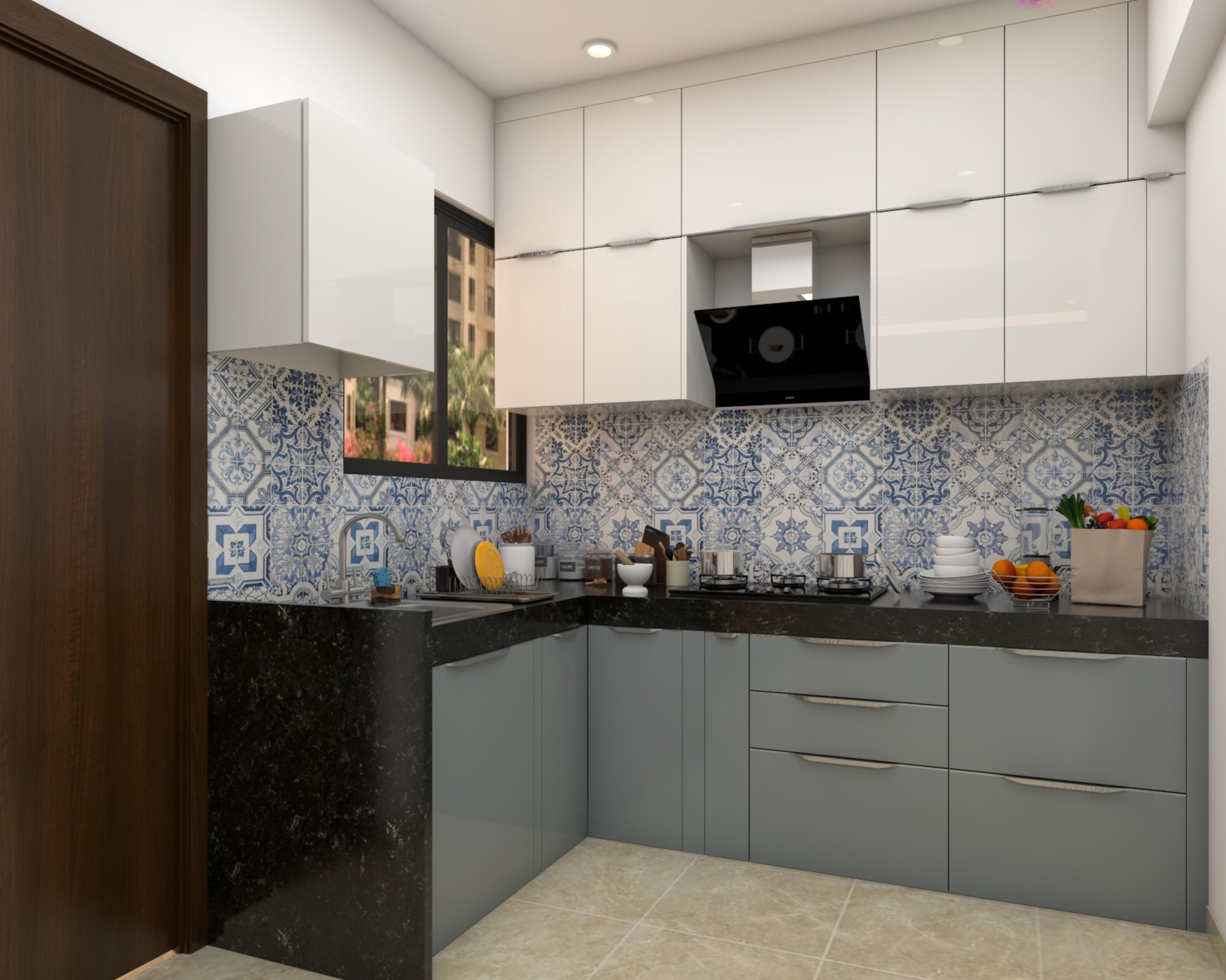 L-shaped 8 × 8 kitchen interior design