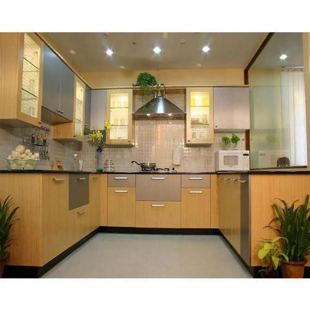 L-shaped modular kitchen with storage