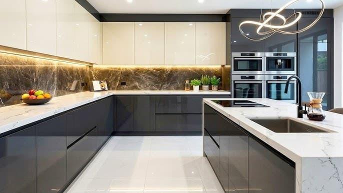 Parallel modular kitchen with storage cabinets