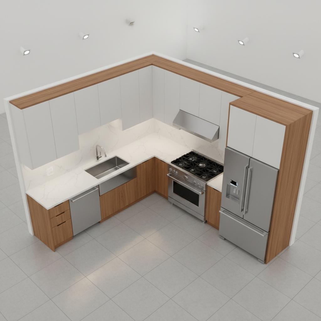 Modern 3D kitchen design with modular cabinets
