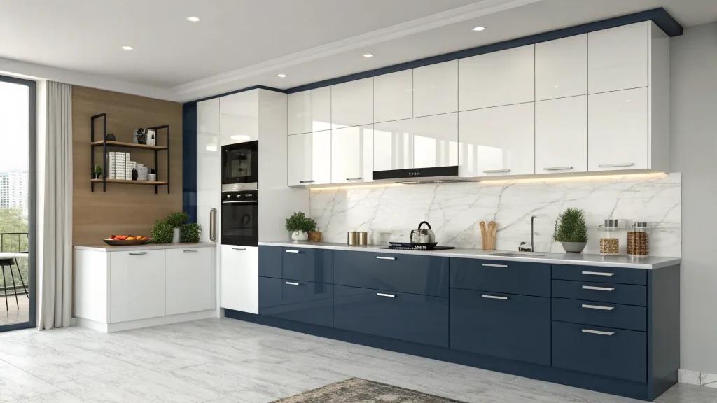 Modern acrylic kitchen with two-tone cabinets