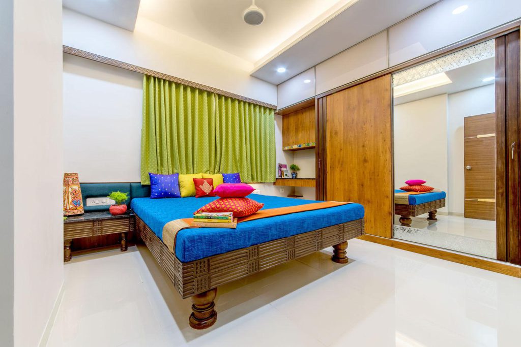 Modern bedroom with practical furniture and storage