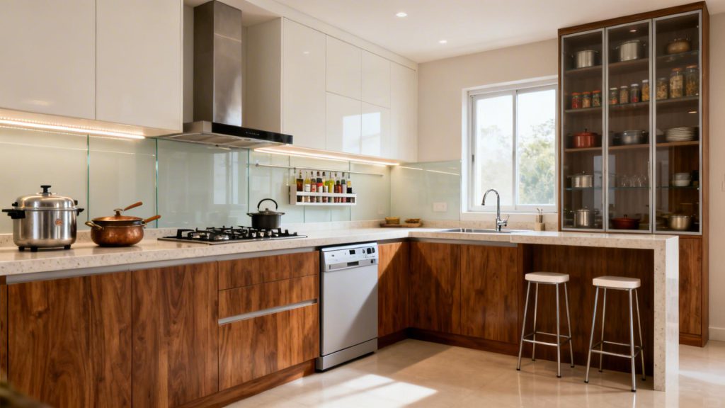 Storage solutions in a compact modular kitchen