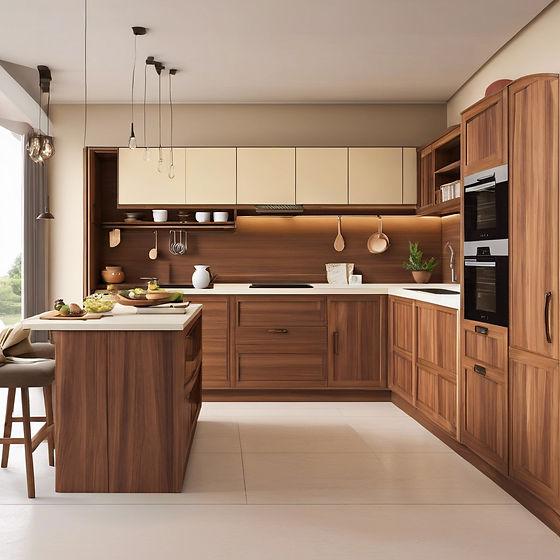 Wooden finish modular kitchen with modern storage