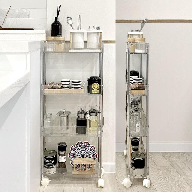 Kitchen bottle pull-out storage with acrylic finish