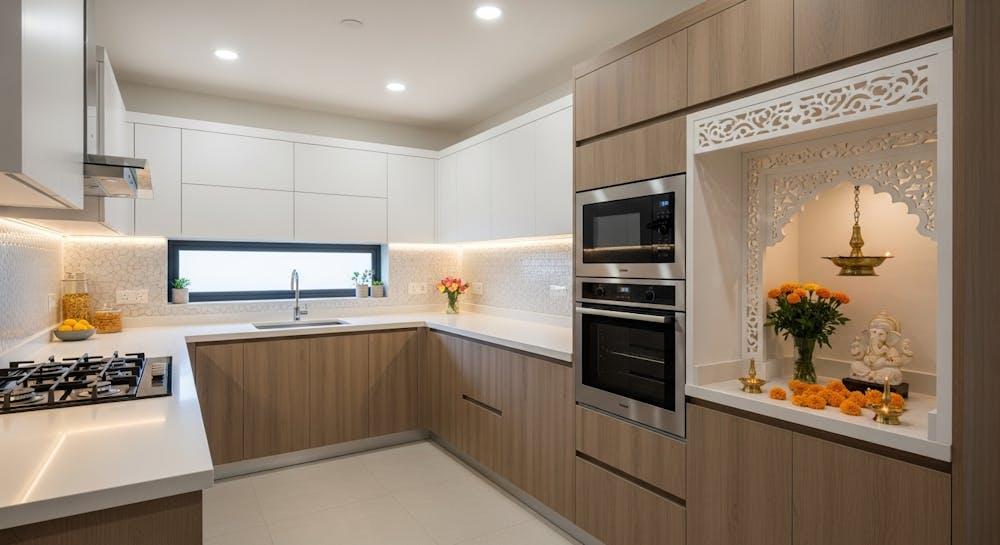 Modern modular kitchen decorated for Ganesh Chaturthi by SLE Pune