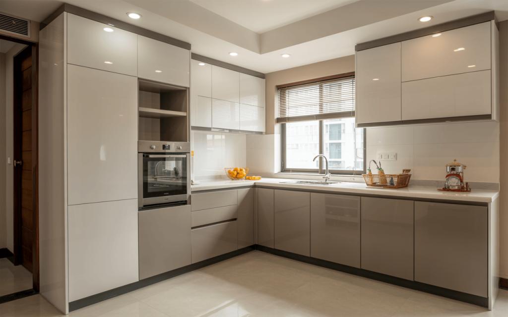 Modern kitchen cabinets with organised internal storage