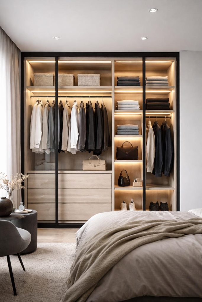 Sliding-door wardrobe in a bedroom
