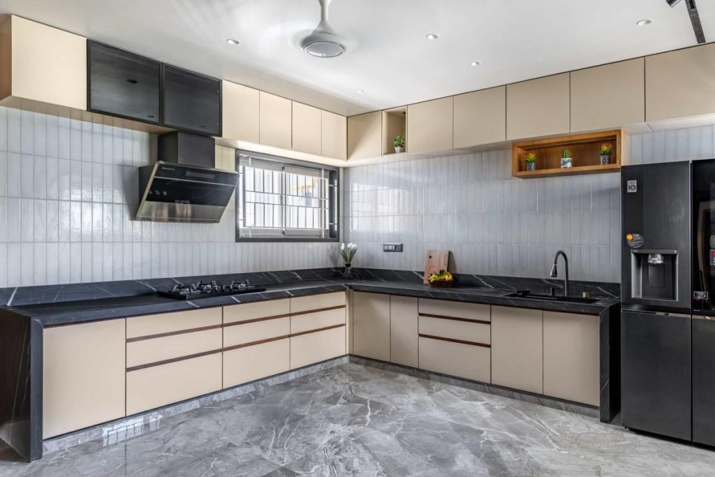 Modern modular kitchen design with stylish cabinets and storage